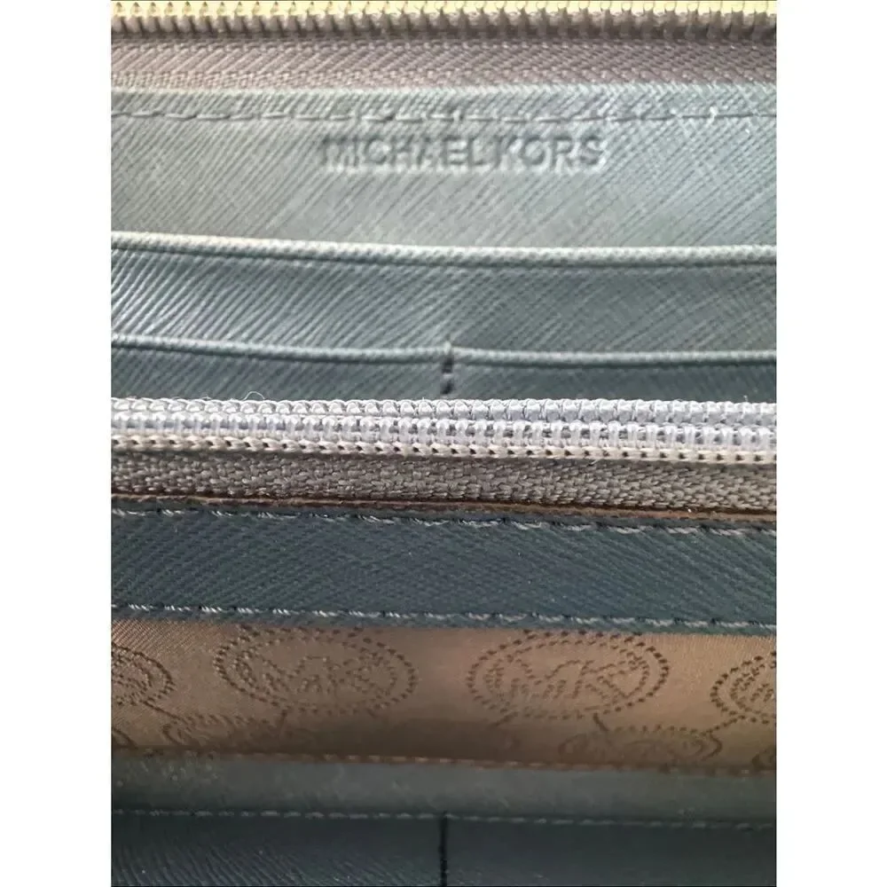 Michael Kors Blue Leather Snake-Print Zip Around Wallet Clutch Classic Chic EUC